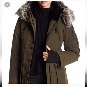 BGBG GENERATION Faux-Fur Trim Hooded Anorak Puffer Coat Size XS